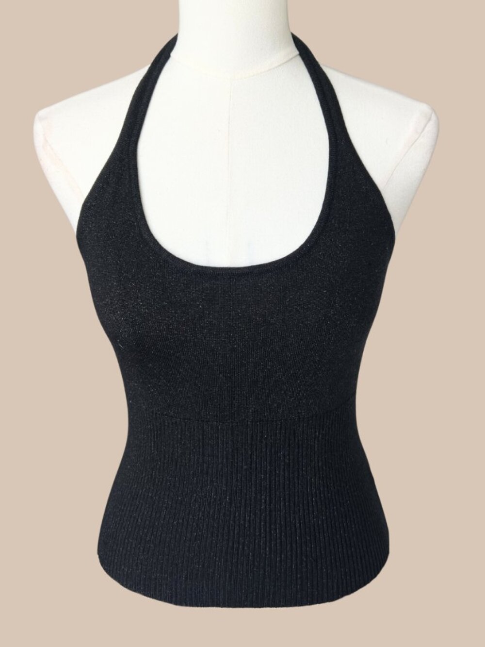 Vintage Y2K Black Ribbed Halter Knit Top